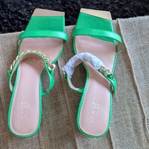 Torgeis Green Chain-Strap Square-Toe Sandals